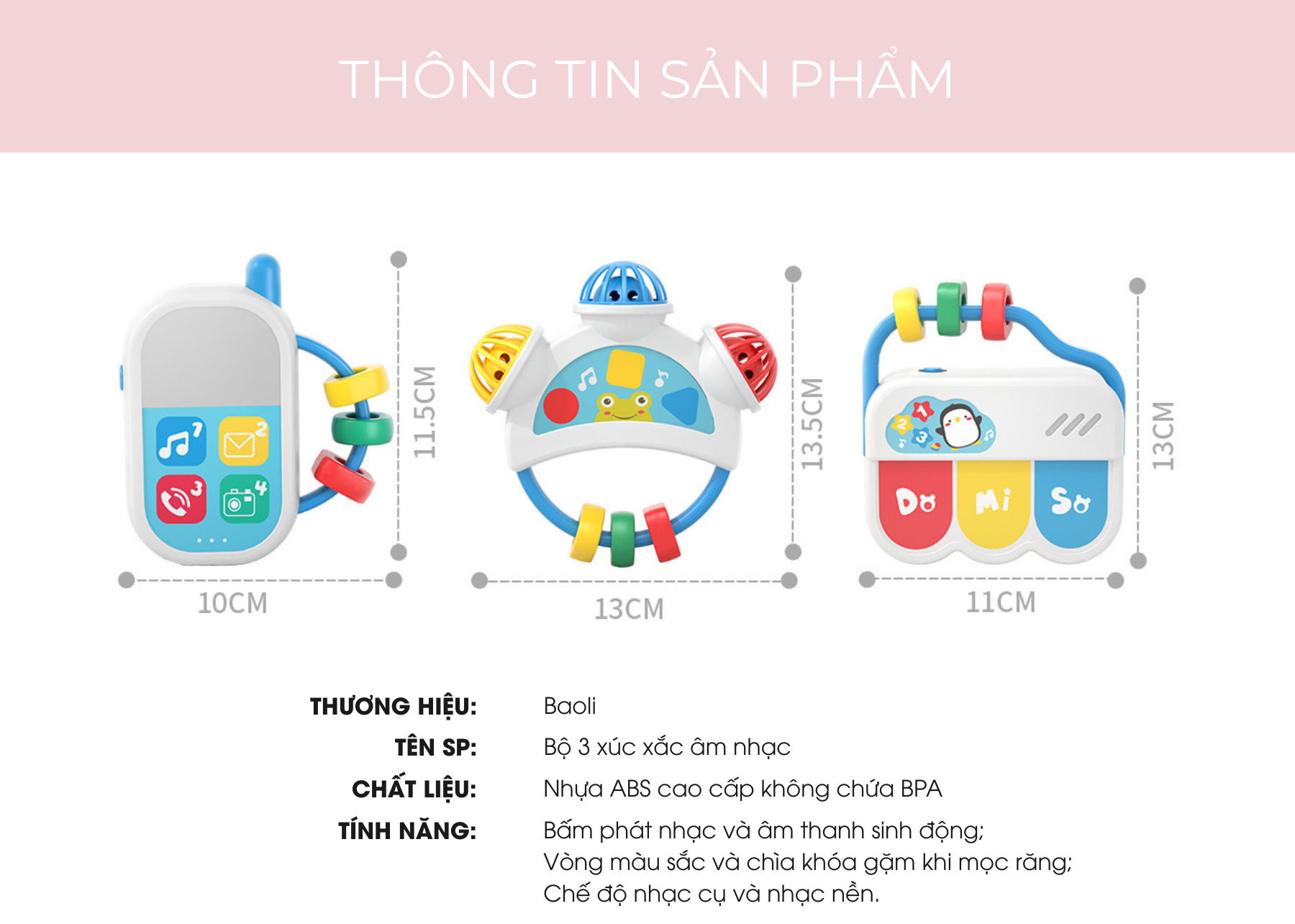 Đồ chơi bộ 3 xúc xắc âm nhạc BAOLI 2306
