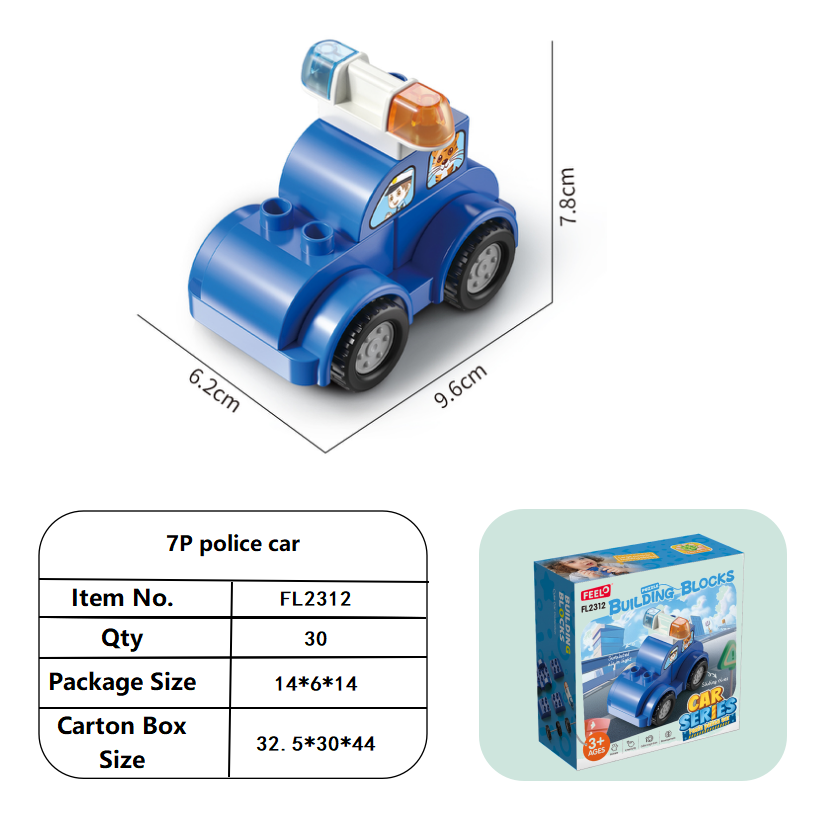 Đồ chơi xe cảnh sát lắp ráp FEELO FL2312 gồm 7 chi tiết lớn