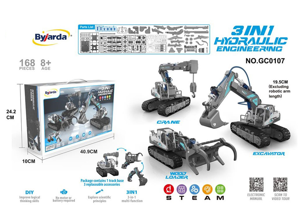 Bộ kỹ thuật thủy lực BYJARDA 3 trong 1 gồm máy xúc, cần cẩu, xe bốc gỗ 2 GC0107 9
