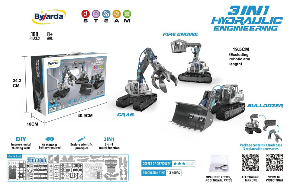 Bộ kỹ thuật thủy lực BYJARDA 3 trong 1 gồm xe ủi, leo trèo cứu hỏa, gắp vật thể 2 GC0108 9