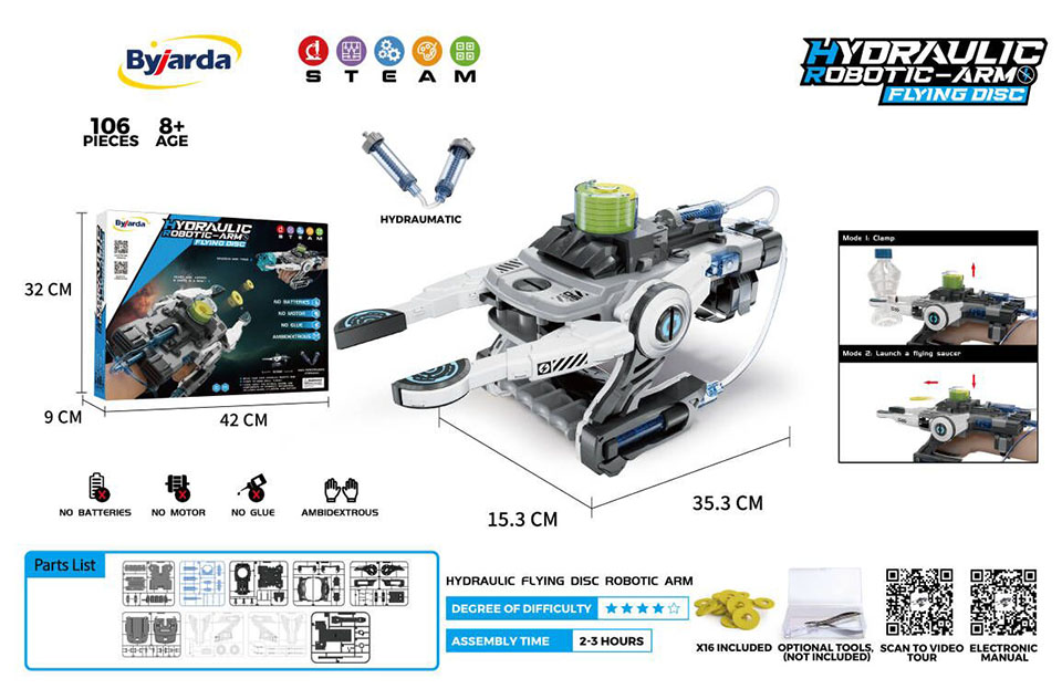 Đồ chơi cánh tay robot thủy lực phi thuyền bay màu trắng BYJARDA JX0202