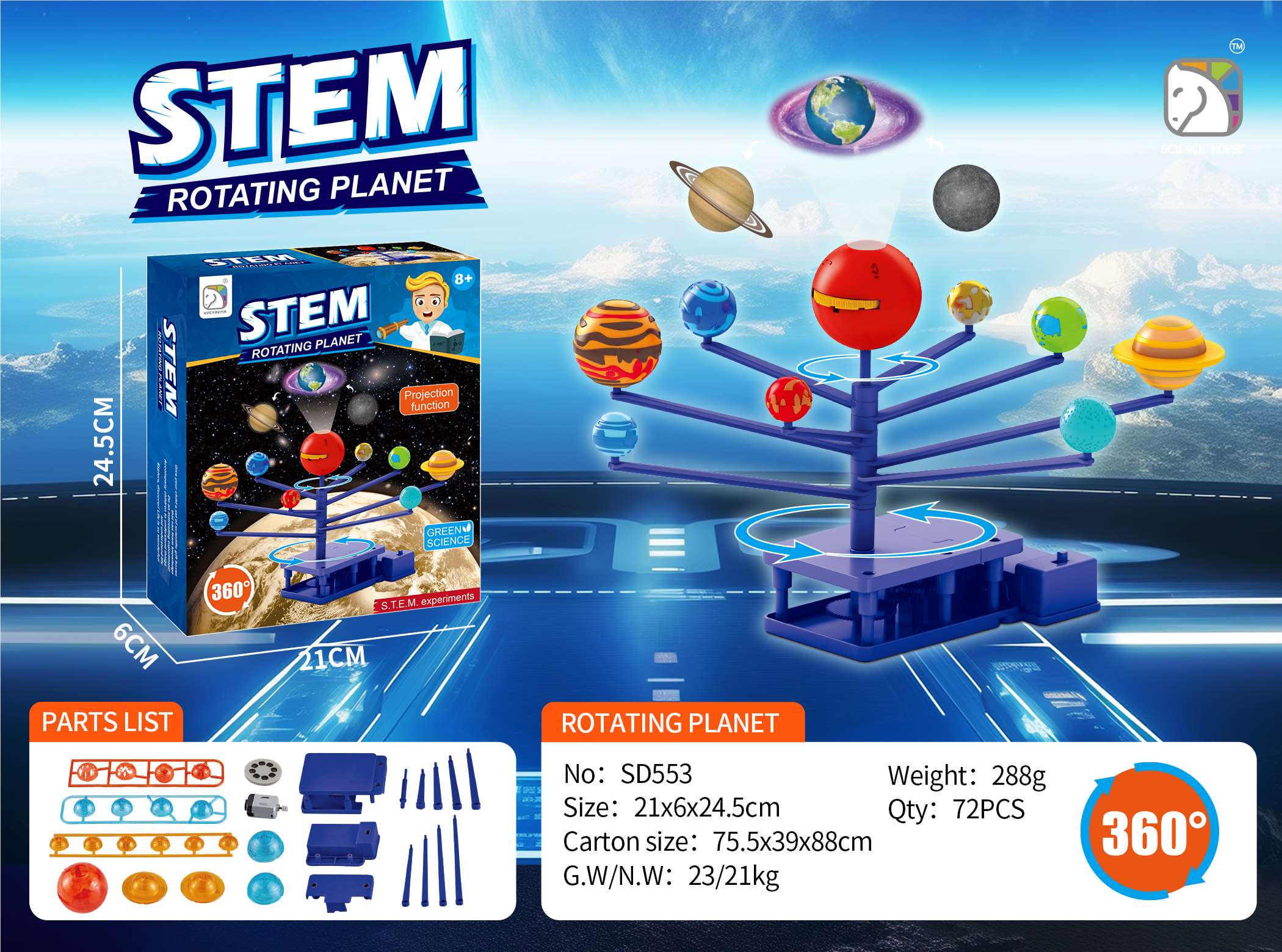 Đồ chơi hành tinh năng lượng xoay 360 độ SCIENCE HORSE