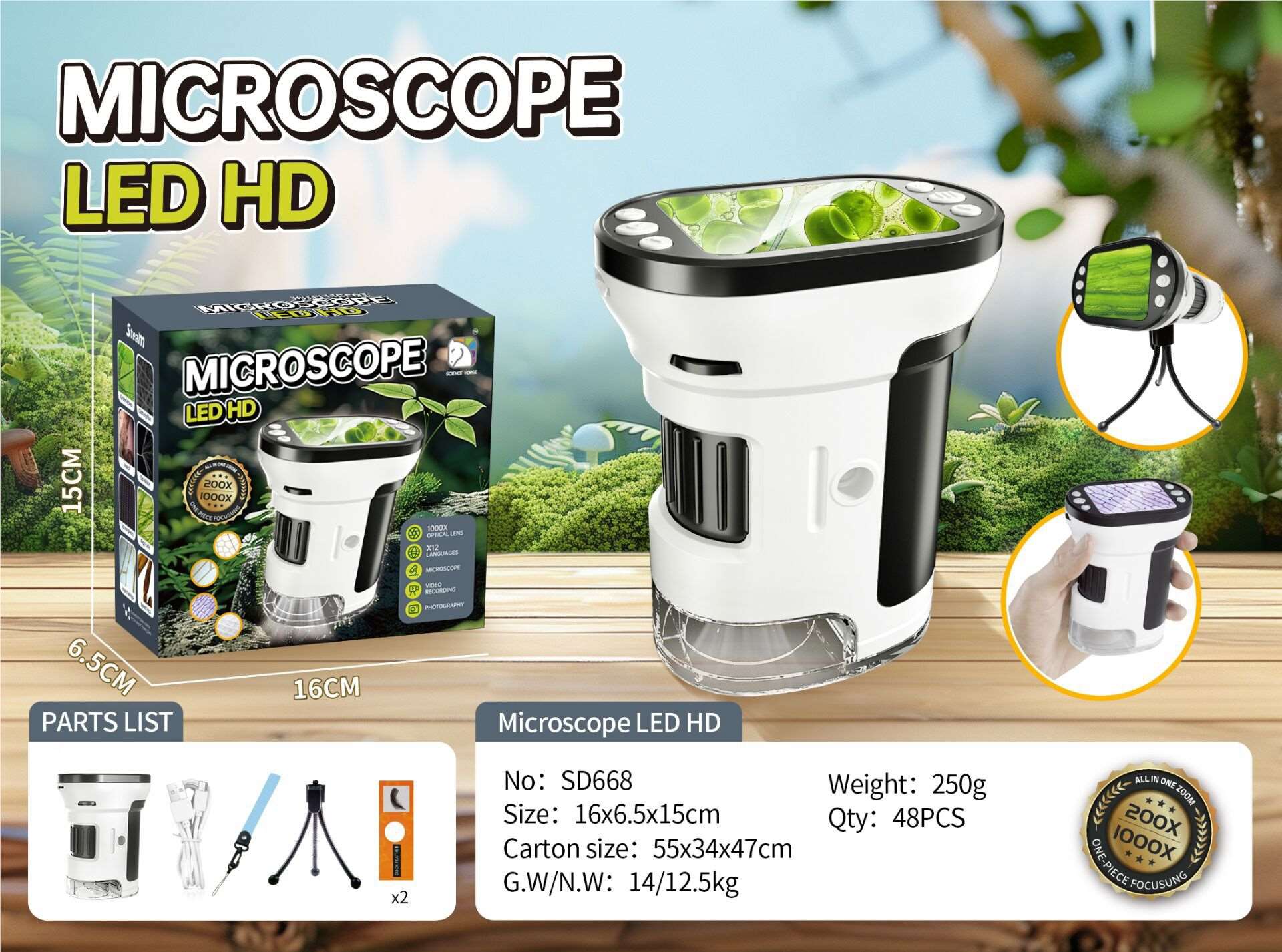 Đồ chơi kính hiển vi LED SCIENCE HORSE SD668 cho bé 6 tuổi