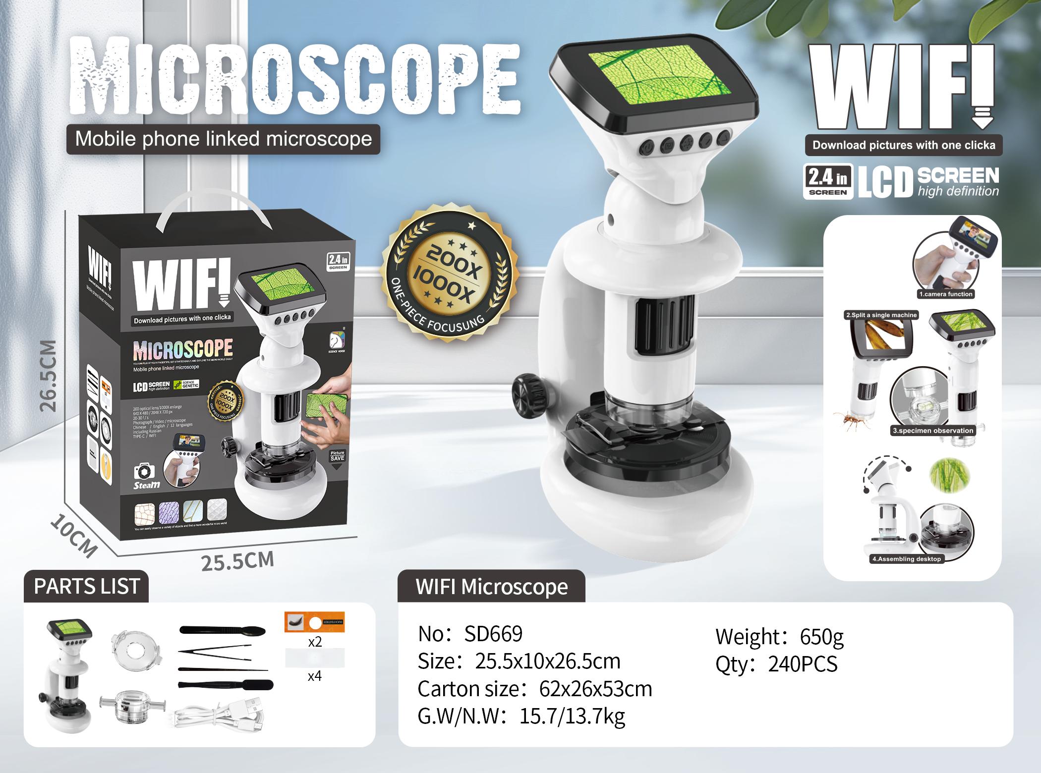 Đồ chơi kính hiển vi điện tử wifi LCD 1000X SCIENCE HORSE SD669