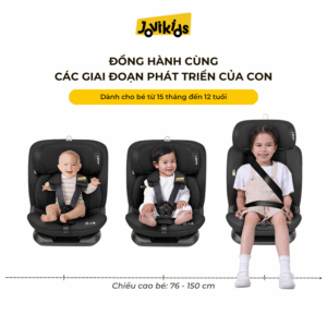 Jovikids CICI TT (Black) - Ghế ô tô trẻ em R129 cho bé từ 15 tháng - 12 tuổi