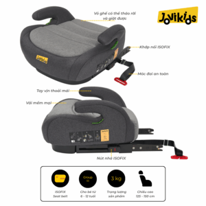 Jovikids OHHO (Grey) - Ghế ô tô trẻ em R129 cho bé từ 6 tuổi đến 12 tuổi