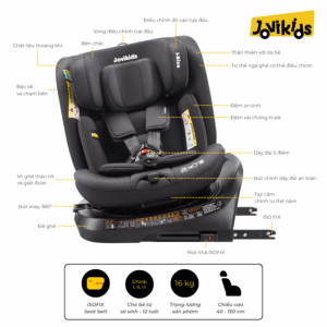 Jovikids Ranger TT (Black) - Ghế ô tô trẻ em R129 cho bé sơ sinh - 12 tuổi