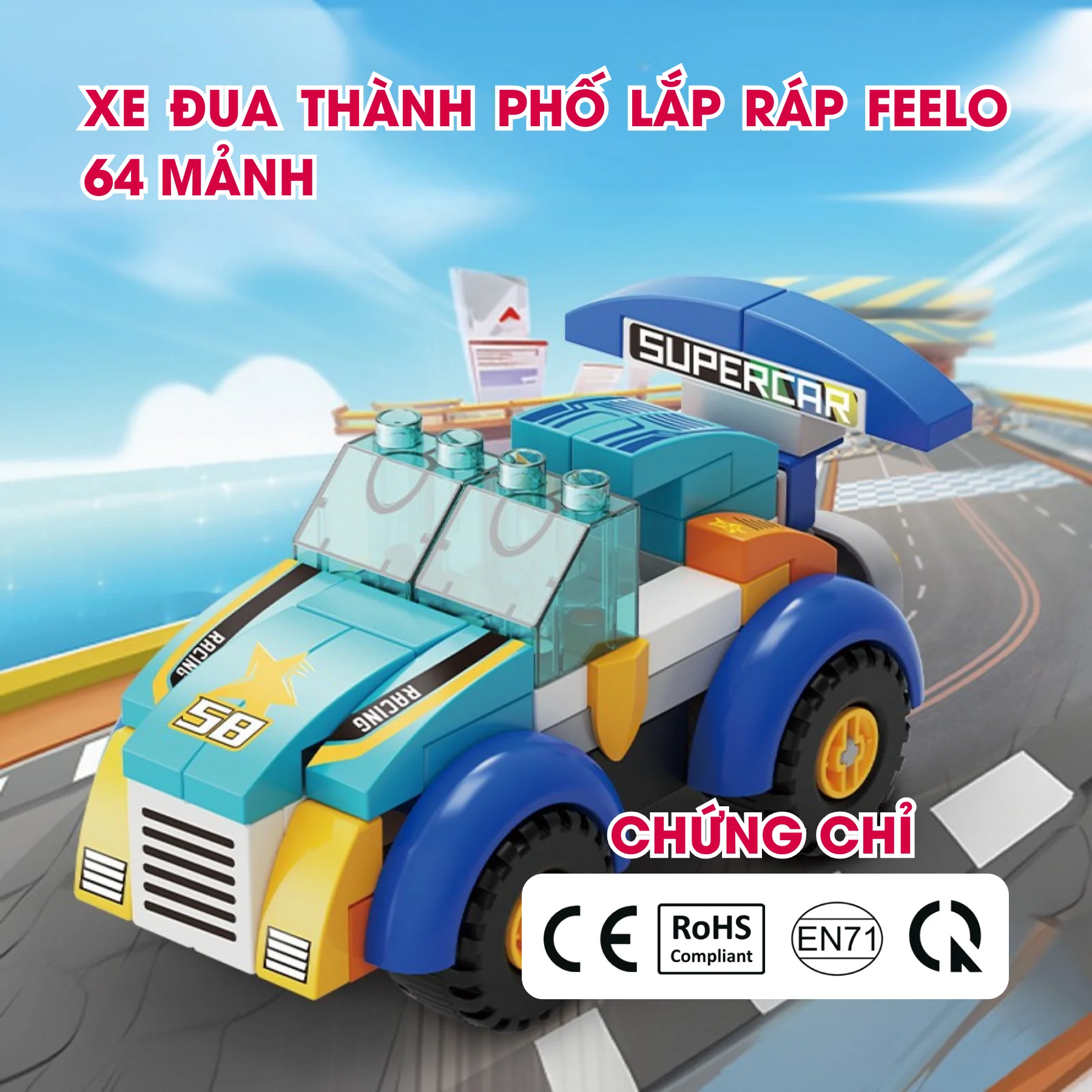 Xe đua thành phố lắp ráp FEELO 64 mảnh 2 FL2318 3