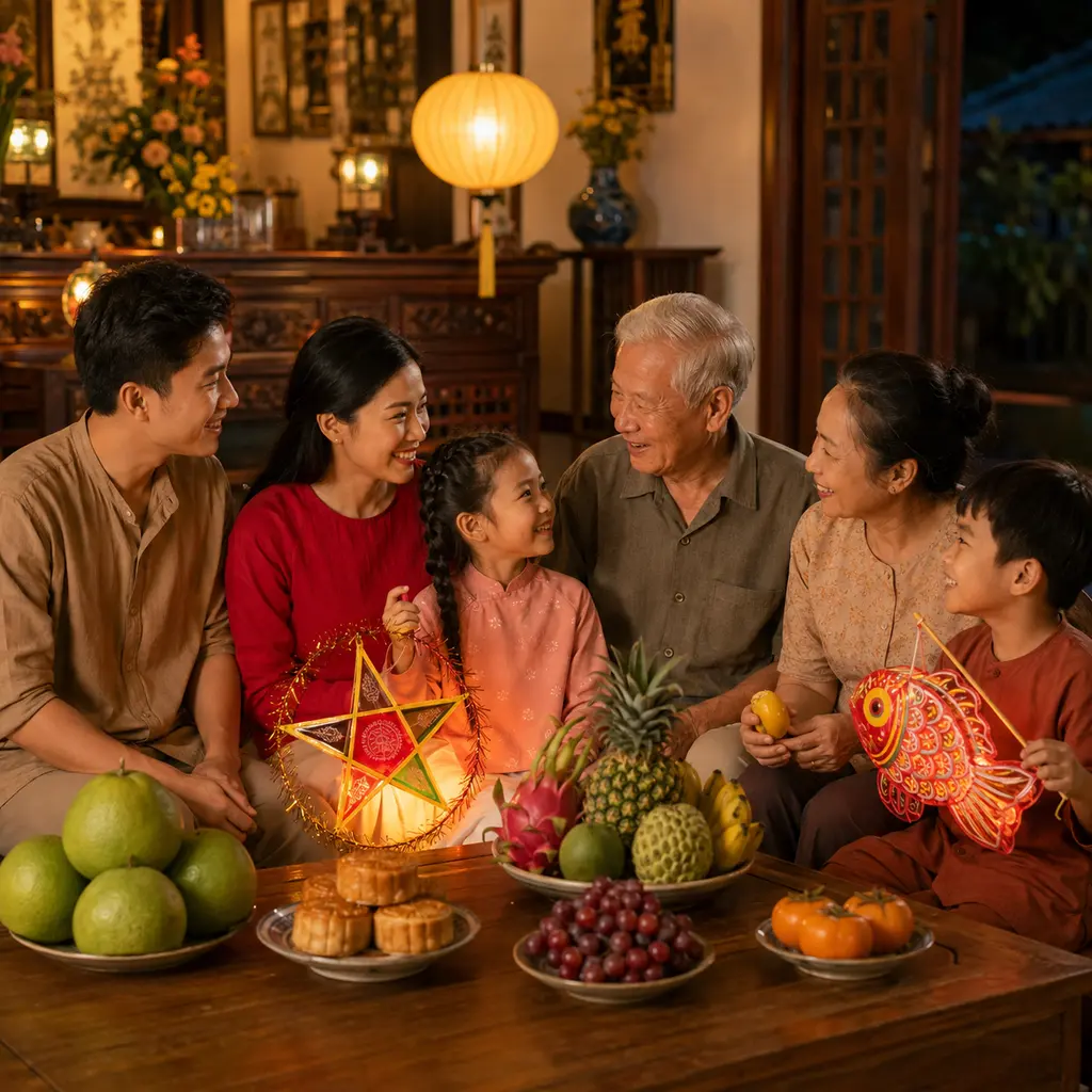 Vì sao Trung thu còn được gọi là Tết đoàn viên? 3 trẻ em rước đèn Trung thu cùng gia đình